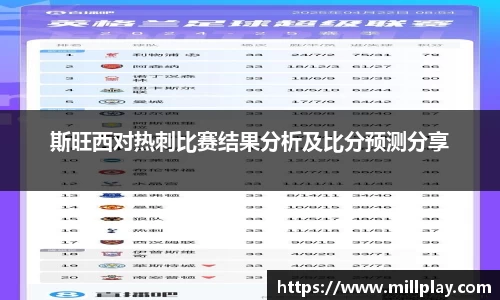 斯旺西对热刺比赛结果分析及比分预测分享